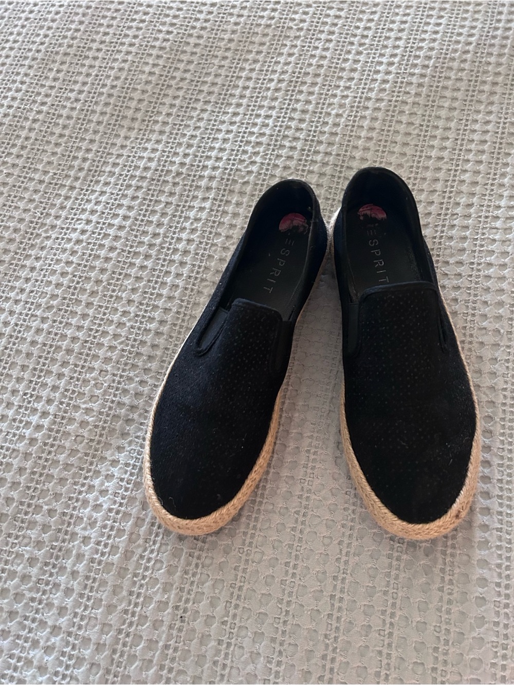 Esprit Black Slip-On Espadrille Loafers with Jute Trim Sz 10